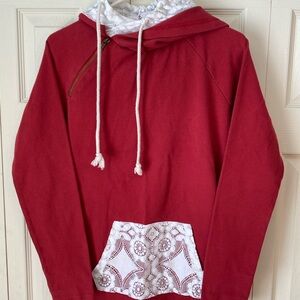 AMPERSAND AVE Red Hoodie with Lace Detail